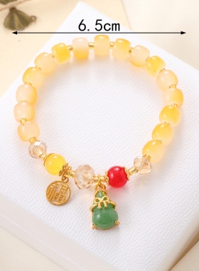 学生古风手链仿玉水晶琉璃串珠手链花朵手串闺蜜女生平安扣手链