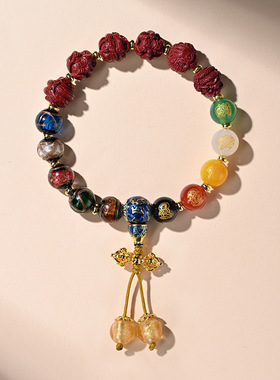 北京寺庙新款朱砂玛瑙五路财神手链手串香灰琉璃手链多宝手持手串