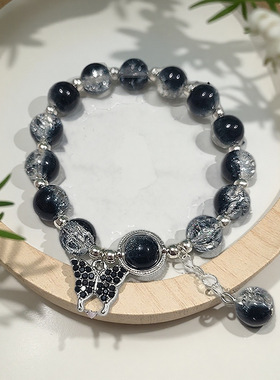 10mm爆花琉璃点钻蝴蝶手链流苏串珠手串女生古风流苏手链学生手串