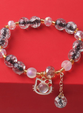 新款民族风猫头吊坠手串琉璃仿水晶手链有质感学生手链女生手串