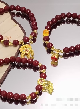 少女琉璃红色手链国潮中式纳福手串复古朱砂色手串学生手链礼物