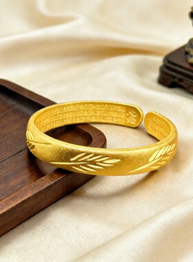 合金镀金中式手镯喜庆大金镯子婚庆手镯女款开口心经流星雨满天星