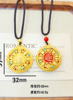 中式合金镀金项链古风黄财神项链合金吊坠男女款中式国潮项链女