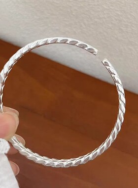 铜镀银仿古手镯麦穗开口编织手镯女生古风手镯国风实心白铜镯子