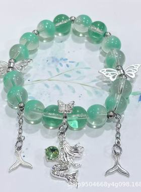 新款学生琉璃手链水晶琉璃串珠手链冰透女生手链小美人鱼手串礼物
