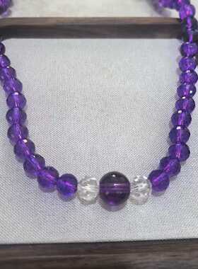 仿乌拉圭紫天然紫水晶项链女生精致高级感百搭三圈紫色玻璃珠项链