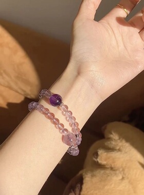 人造紫水晶多圈中式手链女生古风手链紫色手串简约手串学生手链