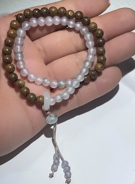 新中式鸡翅木仿天山翠手工串珠手链小众简约国风显白双层手串