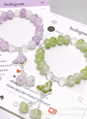 原创设计算盘珠水墨宋锦禅意手链学生琉璃手链高级感闺蜜手串礼物
