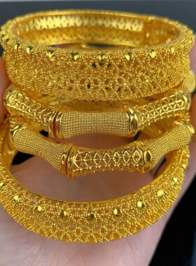 跨境中东奢华婚庆喜庆金镯子镀金女士开口手镯女式新娘宫廷手镯