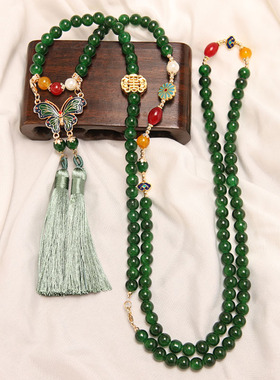 厂家汉服配饰双流苏长项链古风软璎珞中国风古装璎珞蝴蝶璎珞项链