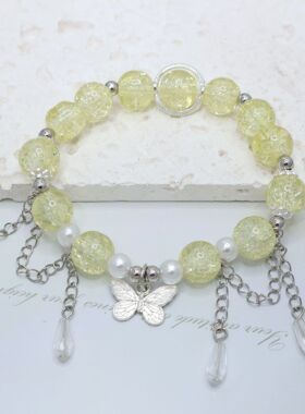 女孩琉璃水晶手链流苏水滴蝴蝶手链女生学生手链甜美流苏吊坠手串