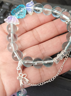 女生冰透琉璃手链蝴蝶结幽灵聚水晶琉璃手串手学生轻奢风手链礼物