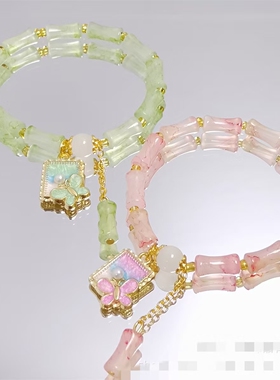 少女琉璃手链水墨竹节花园手链国风轻奢学生手链女孩古风流苏手链