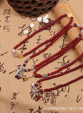 女生琉璃红色手链灵隐蛇仿朱砂双圈手链复古琉璃串珠古风学生手链