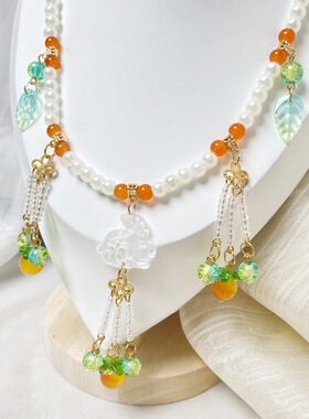 古风马面裙蝴蝶长流苏软璎珞汉服配饰简约气质珍珠公主百搭锁骨链