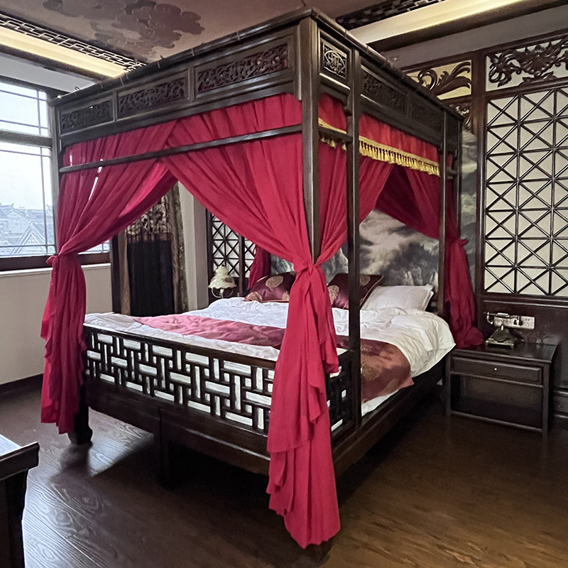 中式床幔锦缎荷叶复古宫廷月洞拔步架子床古风家用卧室蚊帐定制款,淘宝优惠券,粉丝福利购,淘宝优惠卷