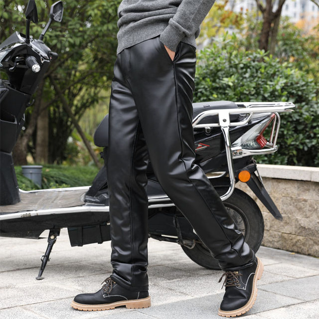 Leather pants men's winter plus velvet thickened waterproof and windproof middle -aged and elderly riding warming motorcycle on behalf of loose cotton pants