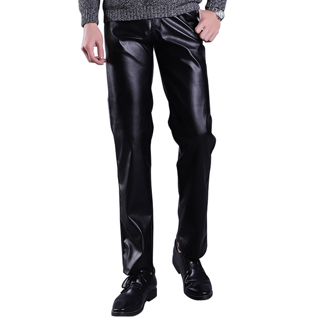 Spring and summer thin motorcycle leather pants male loose elastic waterproof PU mid -aged straight tube high waist high waist deep block breathable single layer