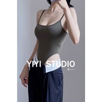 Y1566 sexy hot girl with wind black one-piece clothes back hollowed-out in European and American tight body with chest cushion sling vest