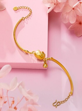 3D硬金黄金猫铃铛KT猫手镯