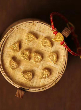 潮汕红桃粿黄金红绳手串