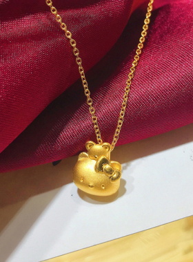 猫黄金吊坠项链新款猫背小熊手链