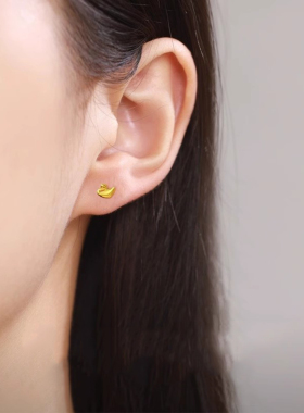 黄金耳钉女999足金简约甜美天鹅