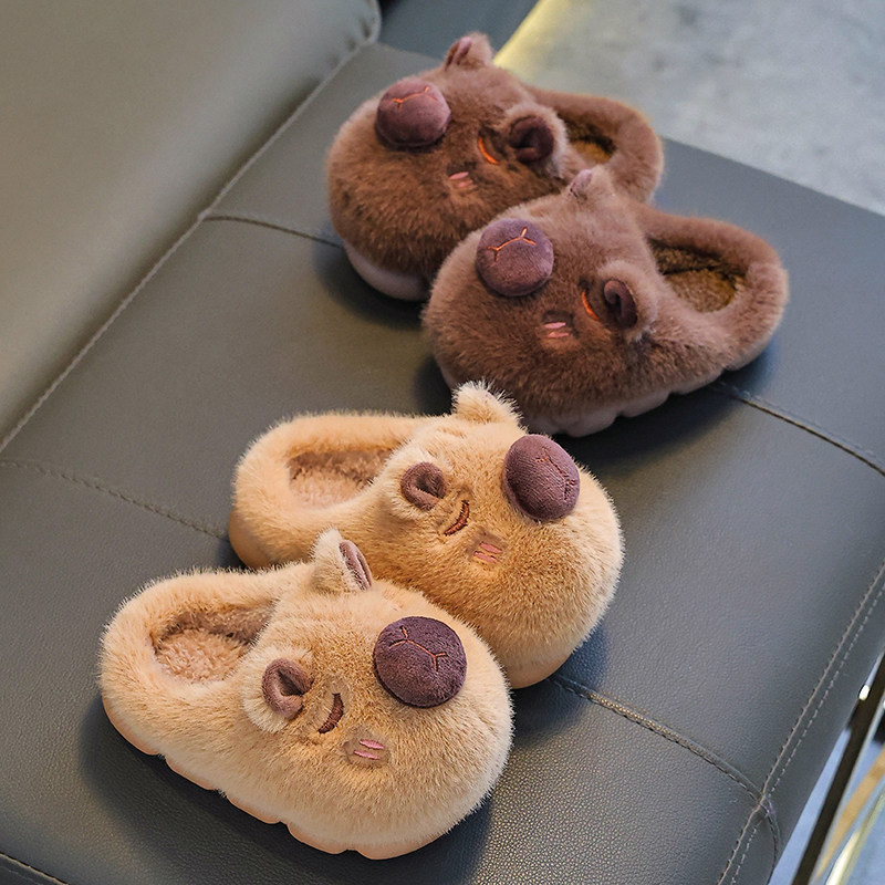 卡皮巴拉儿童棉拖鞋男童冬季卡通可爱防滑室内亲子女宝宝毛毛拖鞋,淘宝优惠券,粉丝福利购,淘宝优惠卷