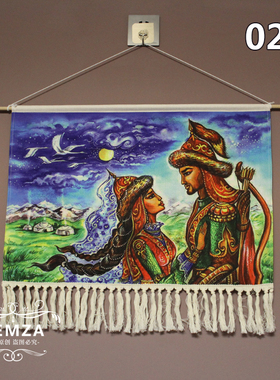 HEMZA布艺横版竖版新疆风景人物画棉麻高清装饰画挂墙布艺画布