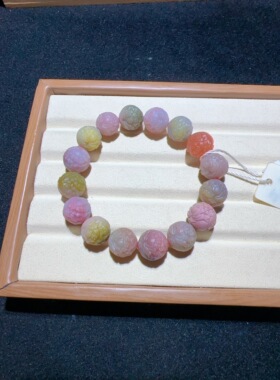 天然盐源玛瑙凤穿牡丹单圈手串约12mm