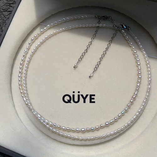 高性价比轻奢高级感极细款椭圆极小米粒真珍珠天然淡水项链锁骨链 - 图2