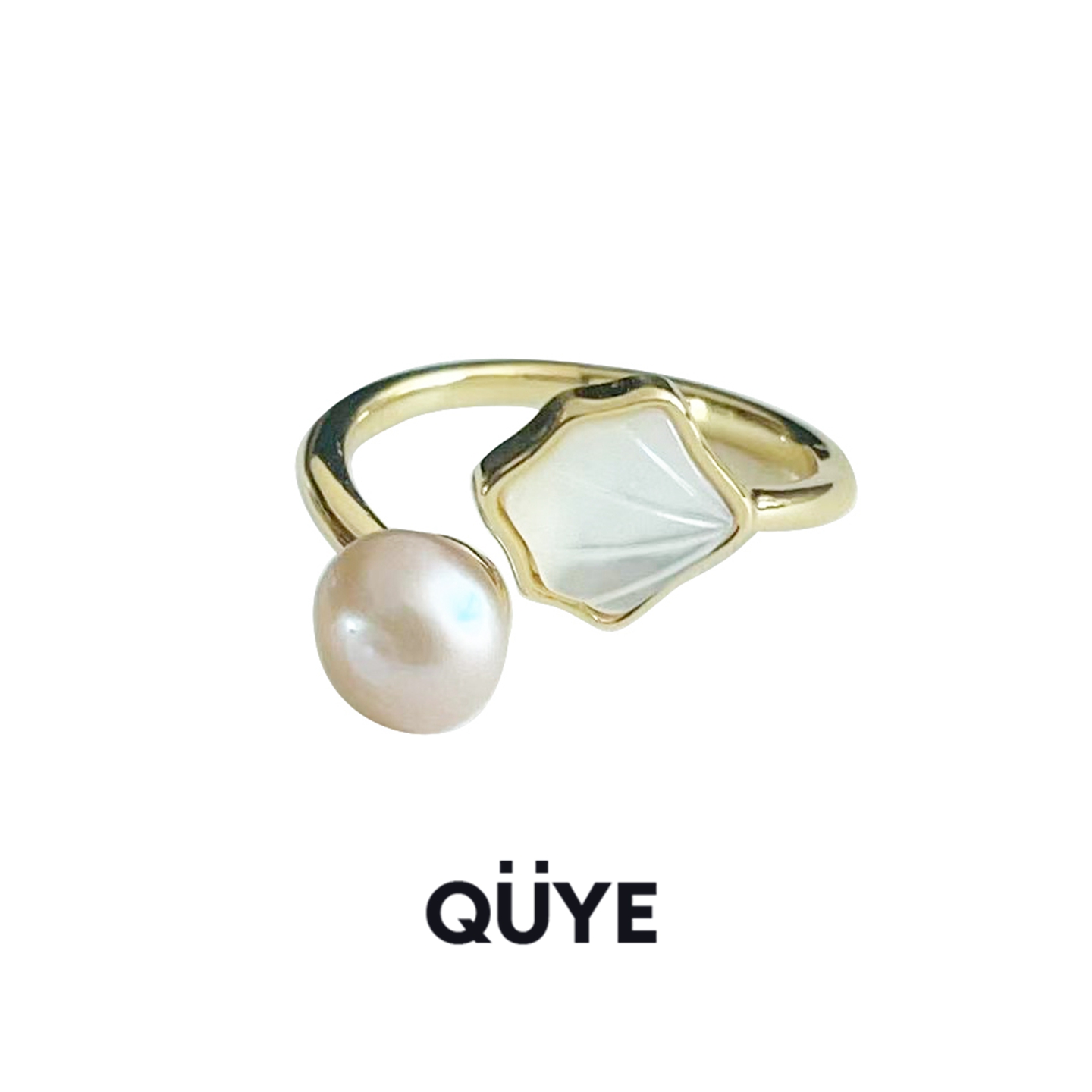 温柔风~绝美猫眼感小众设计贝壳蝴蝶近圆形天然淡水真珍珠戒指环 - 图3