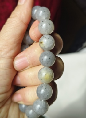 和田玉新疆籽料白底青花卡12，16圆珠手链手串点墨青花黄沁皮