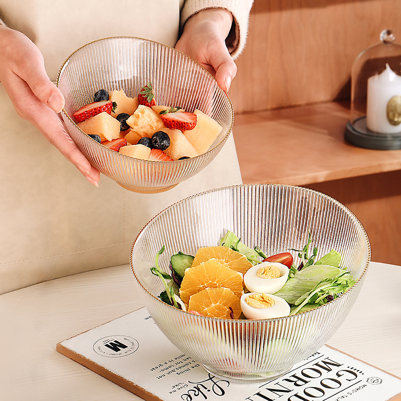 日式斜口沙拉碗高颜值耐高温透明金边玻璃甜品水果碗家用2023新款 - 图1