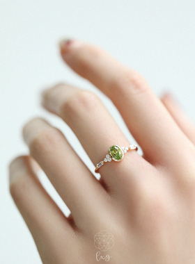 lxg天然橄榄石纯银镀金戒指