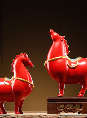 新中式陶瓷工艺品唐马摆件创意家居办公马到成功桌面饰品乔迁礼品