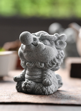 青砂石茶宠摆件可爱桌面吹泡泡龙