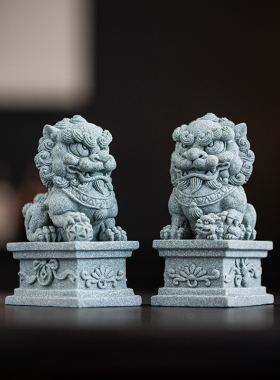 青砂石招财国潮门厅石狮子装饰品