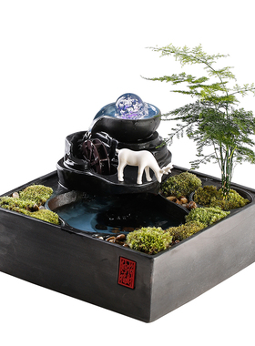 新品招财流水摆件水车水循环风水球客厅创K意家居加湿器装饰品开