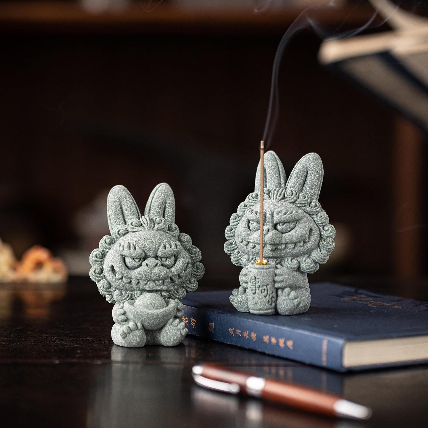 国潮兔狮爷招财进宝一对桌面摆件装饰创意小兔子茶桌书房茶台装饰 - 图2