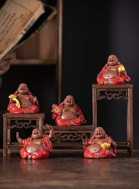 紫砂招财中式桌面弥勒佛桌面装饰