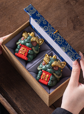 青砂石招财新中式桌面醒狮送礼品