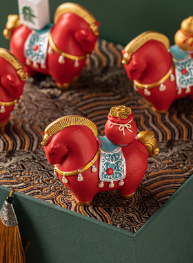 国风红色旋转马元宝葫芦摆件礼盒