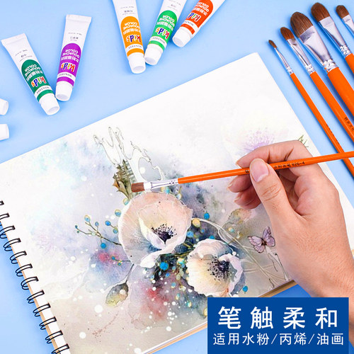 钦安文化狼毫水粉笔套装笔画笔画画笔美术用品油画丙烯画水彩画笔套装初学者美术生水彩笔12支装画笔套装 - 图3