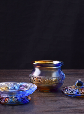 佛具古法琉璃圣水杯供佛六字真言贡杯家用奉财神茶杯酒杯摆件包邮