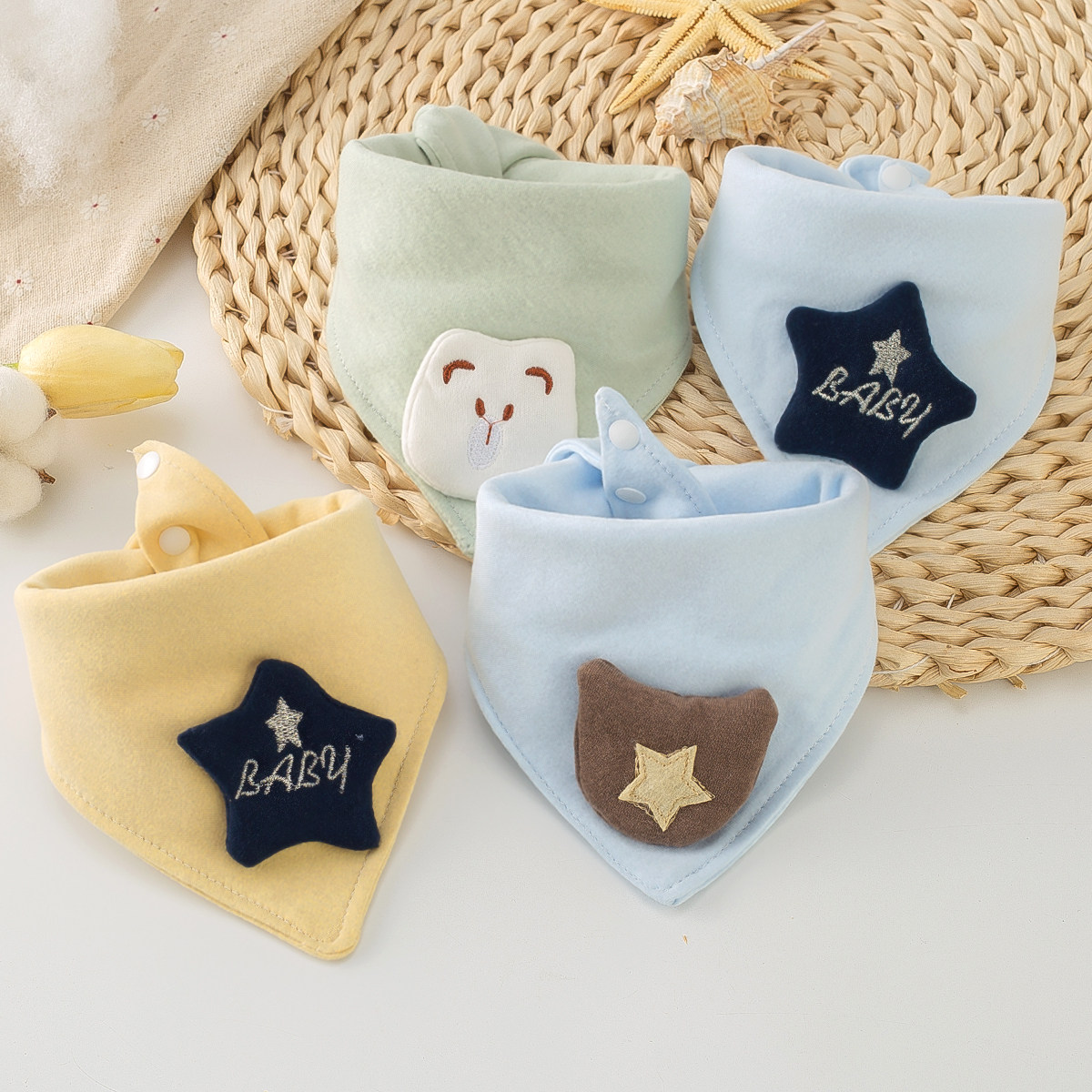 双层纯棉宝宝口水巾婴儿三角巾围嘴兜双按扣新生儿童围巾超柔秋冬,淘宝优惠券,粉丝福利购,淘宝优惠卷