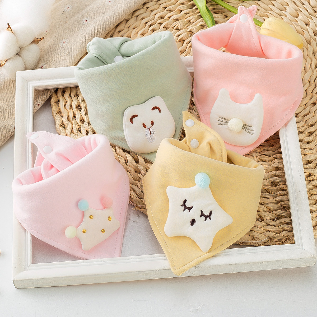 双层纯棉宝宝口水巾婴儿三角巾围嘴兜双按扣新生儿童围巾超柔秋冬,淘宝优惠券,粉丝福利购,淘宝优惠卷