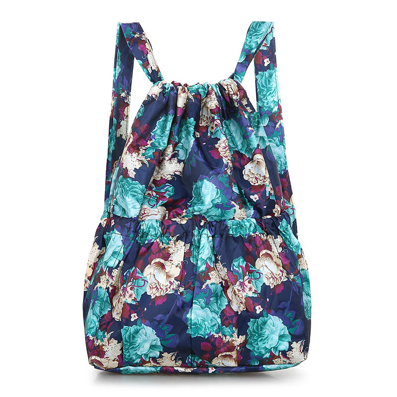 大容量防水背包女抽绳束口袋花布包中老年双肩包买菜购物袋方便袋,淘宝优惠券,粉丝福利购,淘宝优惠卷