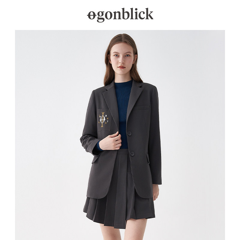 北欧时刻学院风刺绣西装外套女2026年春春新款减龄休闲中长款西服,淘宝优惠券,粉丝福利购,淘宝优惠卷